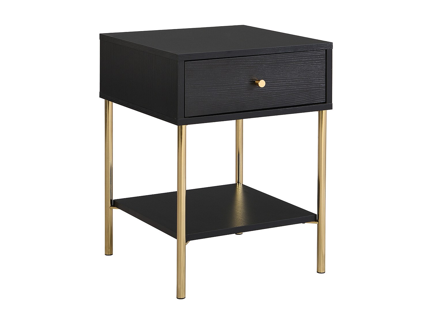 Nachttisch mit 1 Schublade - MDF & Metall - Schwarz & Goldfarben - MILAVIA günstig online kaufen