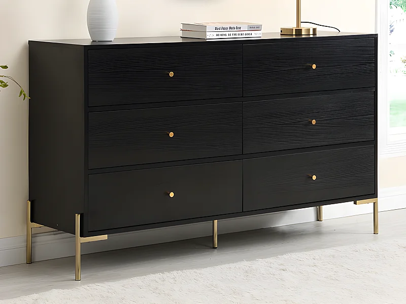 Kommode mit 6 Schubladen - MDF & Metall - Schwarz & Goldfarben - MILAVIA von Pascal Morabito