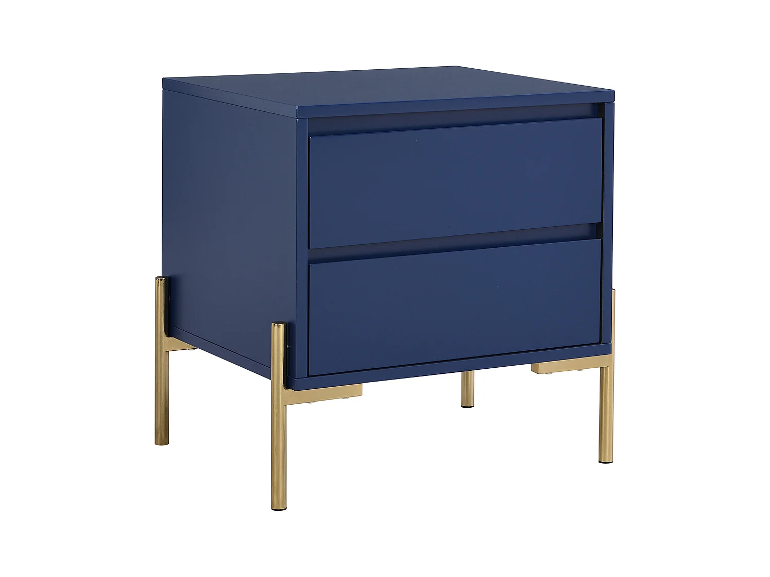 Nachttisch mit 2 Schubladen - MDF & Metall - Blau lackiert & Goldfarben - KORASA von Pascal Morabito