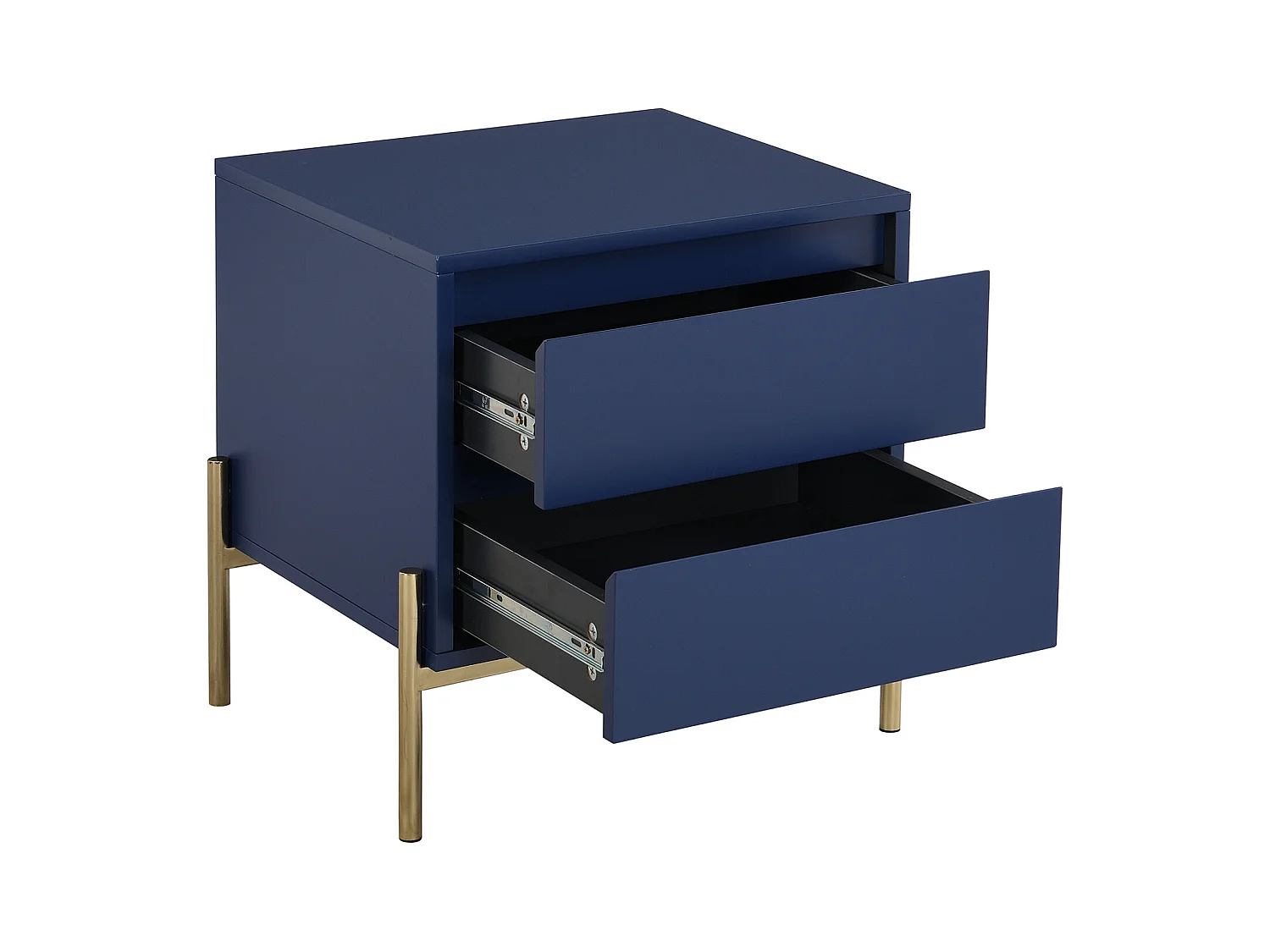 Nachttisch mit 2 Schubladen - MDF & Metall - Blau lackiert & Goldfarben - KORASA von Pascal Morabito