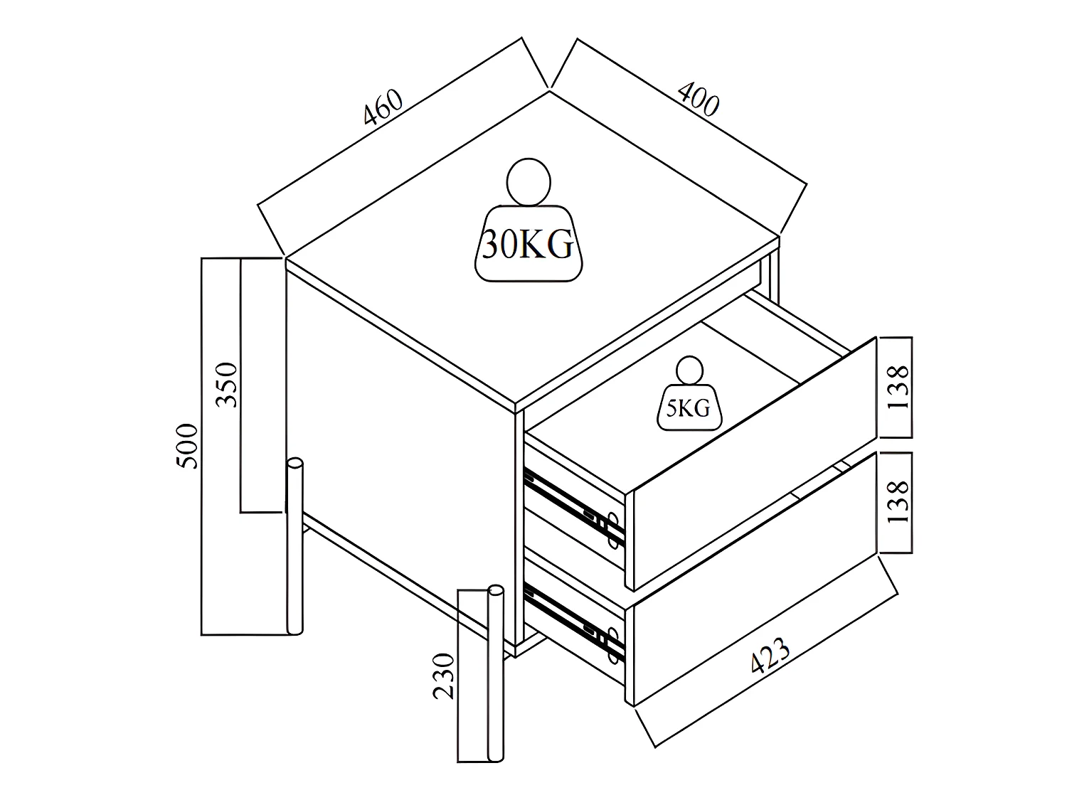 Nachttisch mit 2 Schubladen - MDF & Metall - Blau lackiert & Goldfarben - KORASA von Pascal Morabito