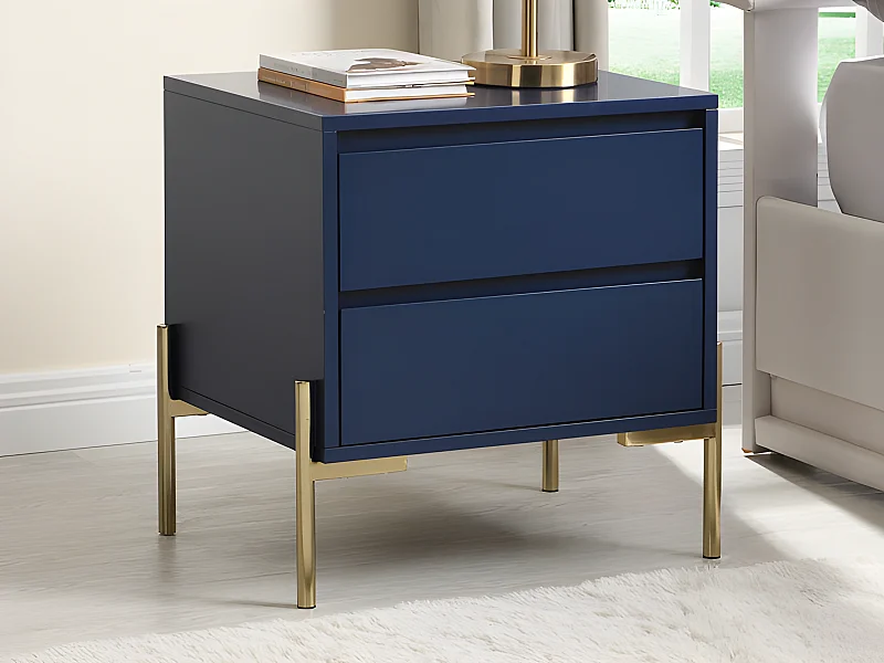 Mesa de cabeceira com 2 gavetas MDF e metal lacado a azul e dourado - KORASA de Pascal Morabito