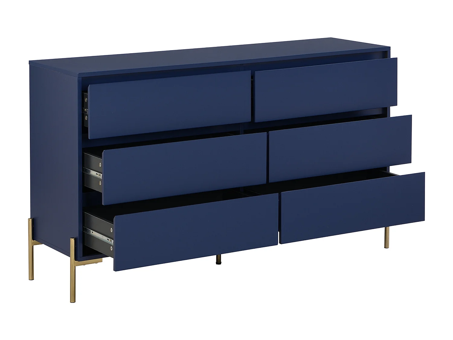 Ladekast met 6 lades - Mdf en metaal - Blauw gelakt en goud - KORASA van Pascal Morabito