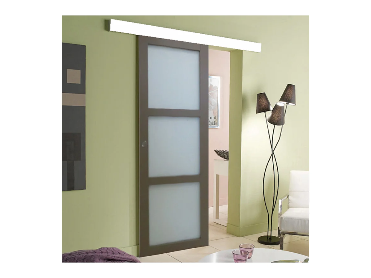 Porte Coulissante Marron Ral7006 Vitree H204 X L83 + Rail Alu Gd Menuiseries