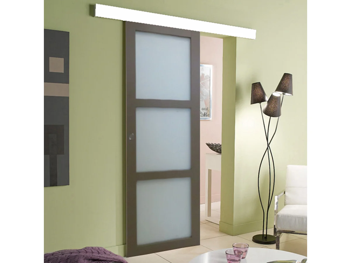 Porte Coulissante Marron Ral7006 Vitree H204 X L83 + Rail Alu Gd Menuiseries