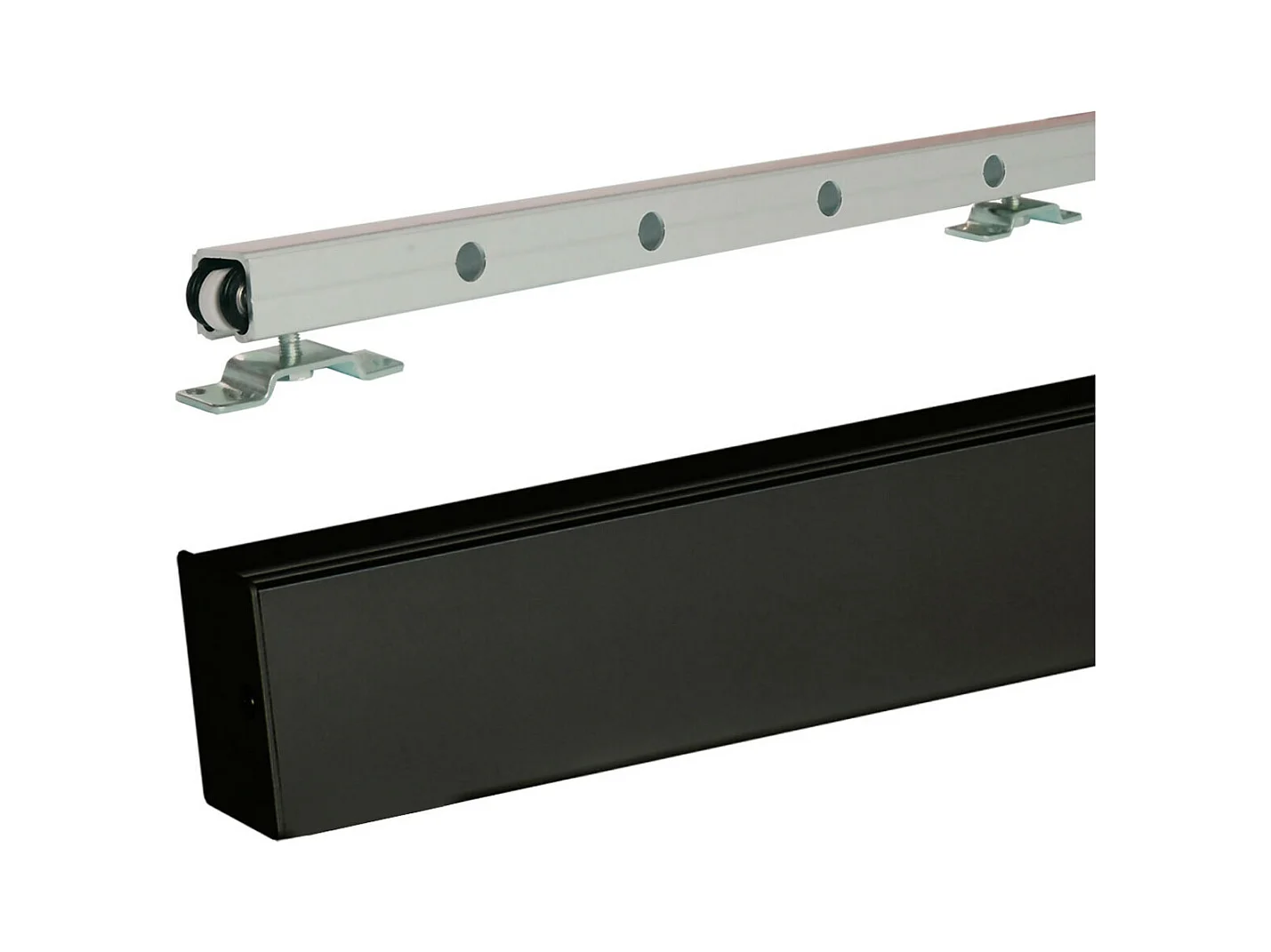 Porte Coulissante Telia Noir Vitree H204 X L73 + Rail Alu Bandeau Noir Gd Menuiseries