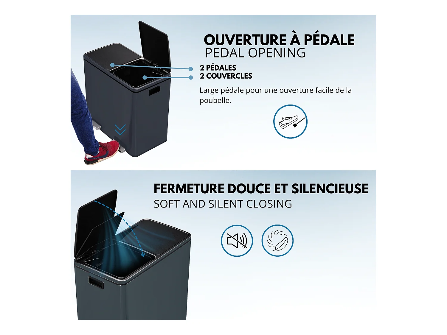 Poubelle de tri sélectif MAJOR Gris Acier inoxydable 60 L