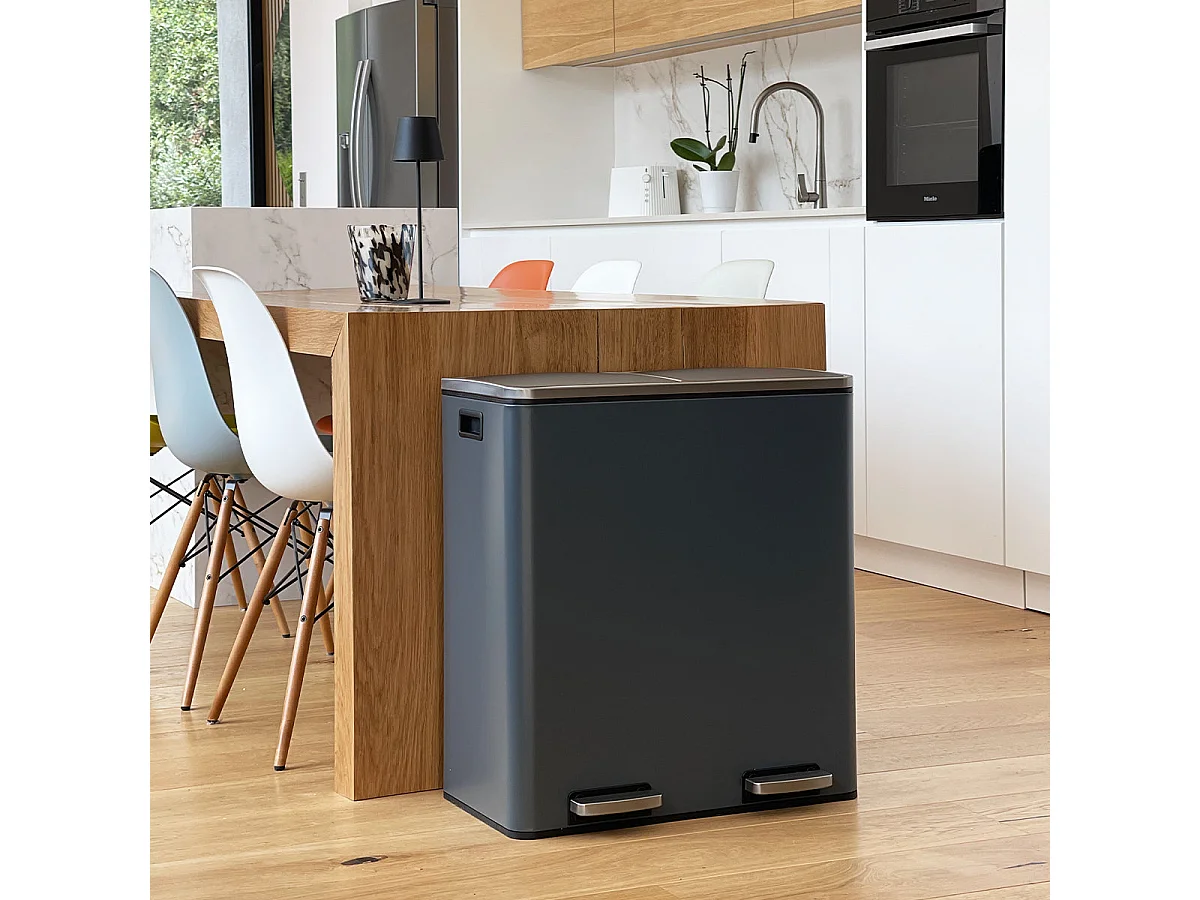 Poubelle de cuisine tri sélectif MAJOR Gris Acier inoxydable 60L