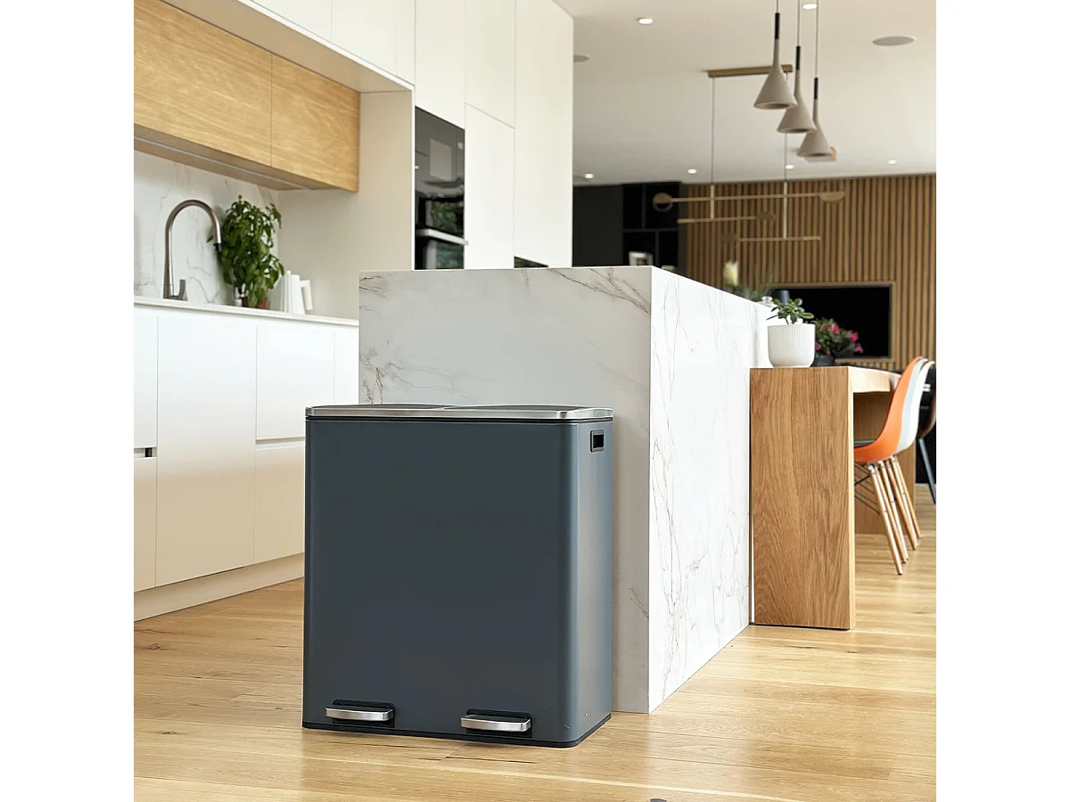 Poubelle de cuisine tri sélectif MAJOR Gris Acier inoxydable 60L