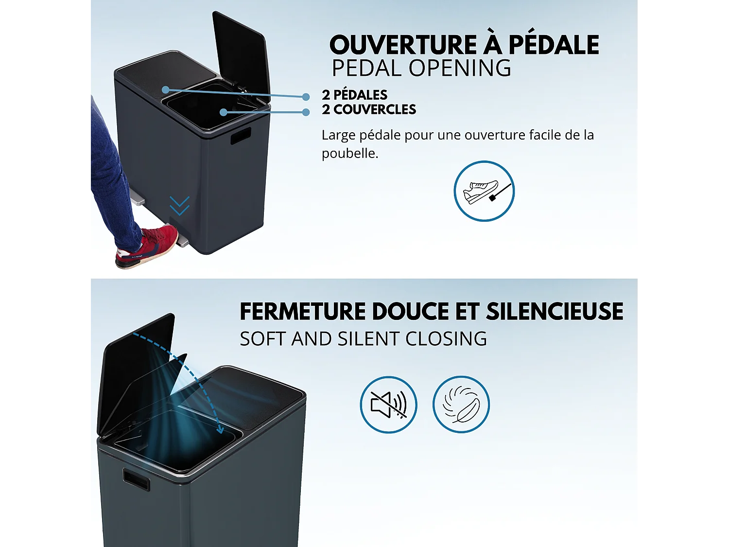 Poubelle pédale tri sélectif MAJOR gris 60L