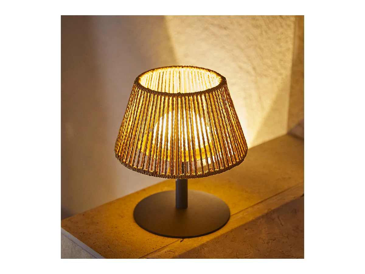 Lampe de table sans fil STANDY MINI Beige Jonc de mer H22cm