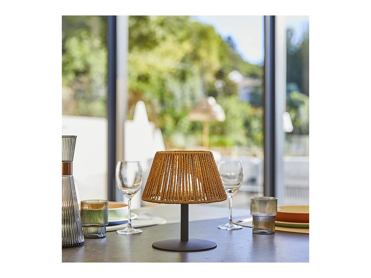 Lampe de table sans fil STANDY MINI Beige Jonc de mer H22cm
