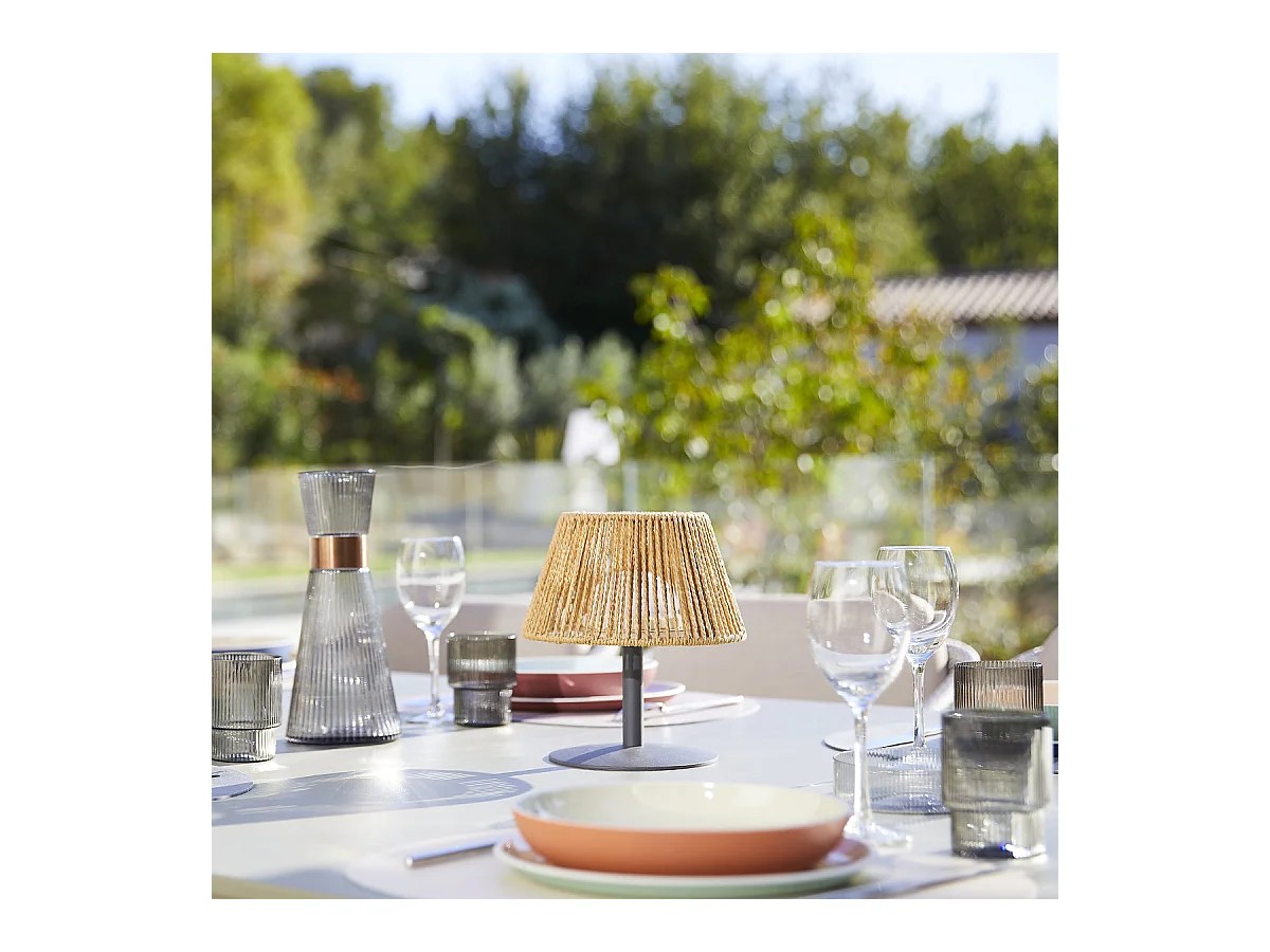 Lampe de table sans fil STANDY MINI Beige Jonc de mer H22cm