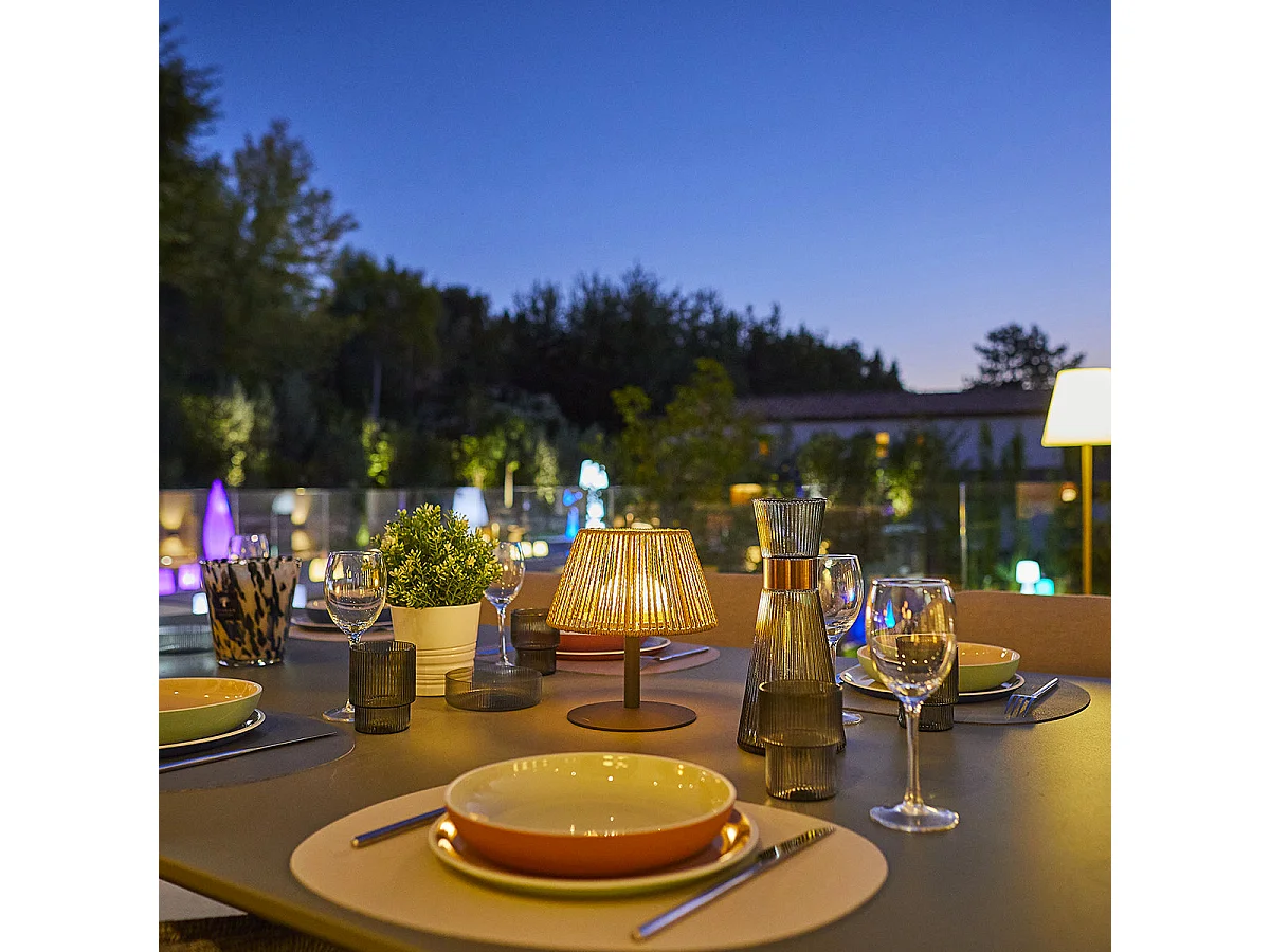 Lampe de table sans fil STANDY MINI Beige Jonc de mer H22cm