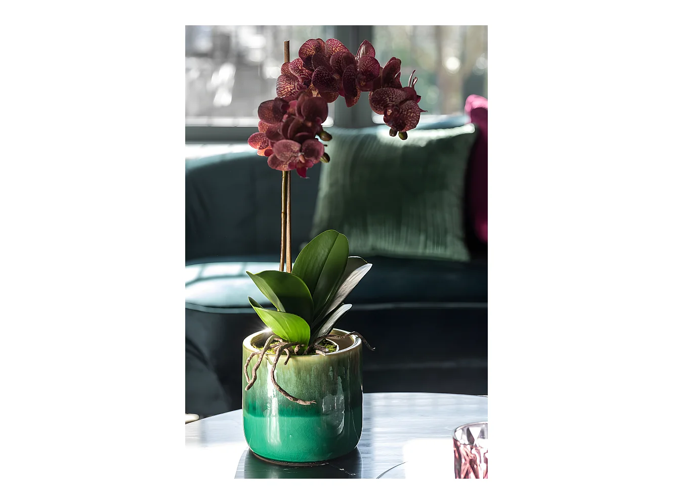 Orchidea artificiale in tessuto rosa 23x23x50 cm