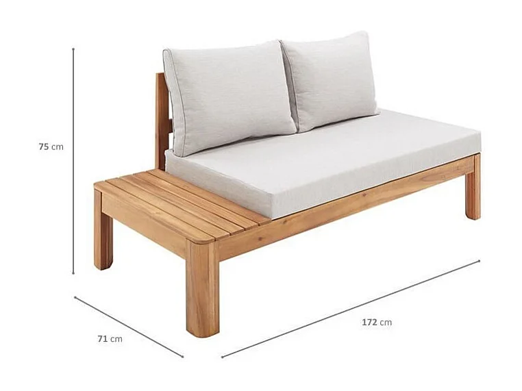 Banquette de jardin en bois d'acacia FSC 2 personnes avec coussins - SANA