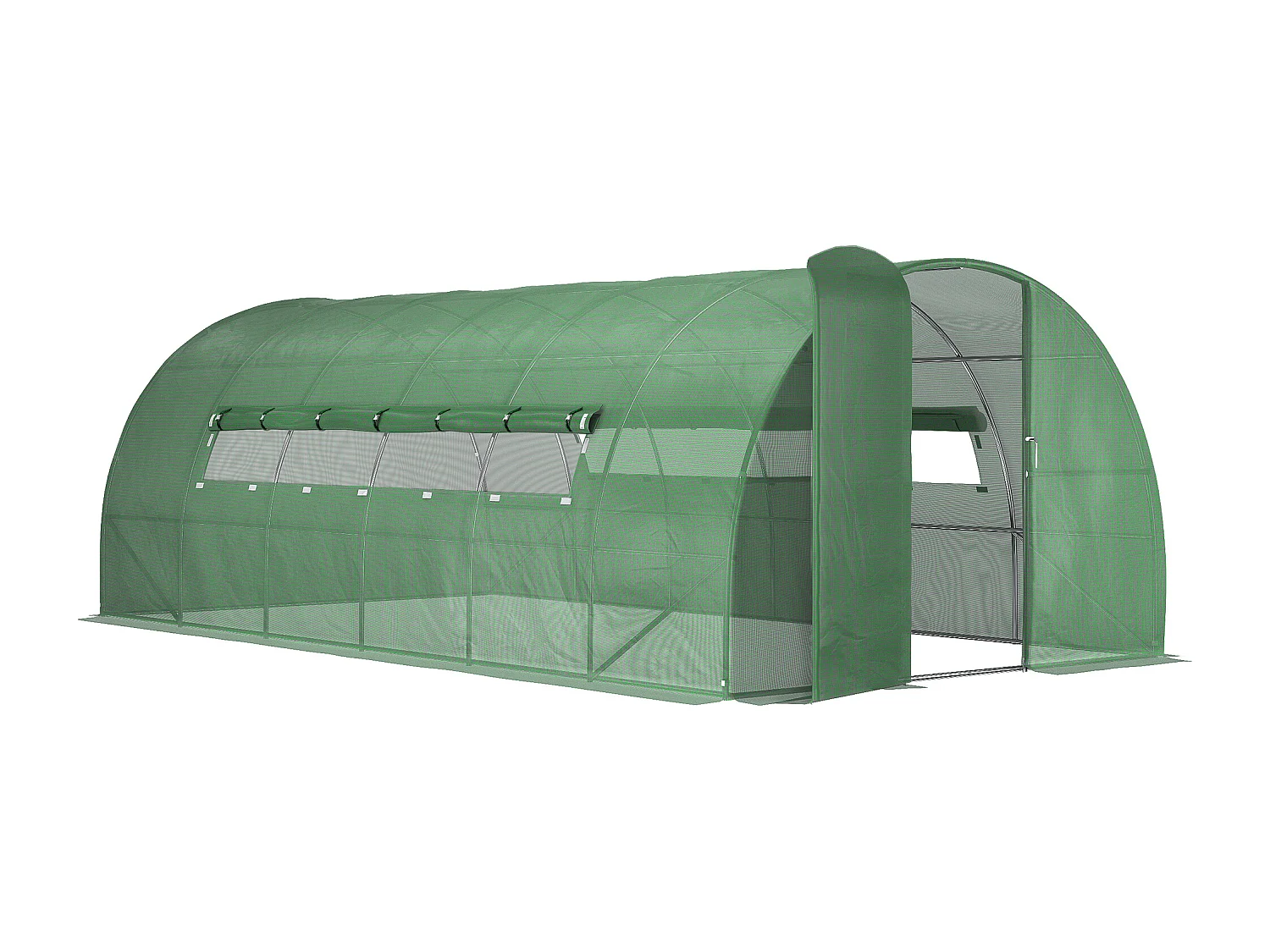 Serre de jardin tunnel 16,64 m² acier galvanisé renforcé diamètre 2,4 cm + PE haute densité fenêtres porte vert
