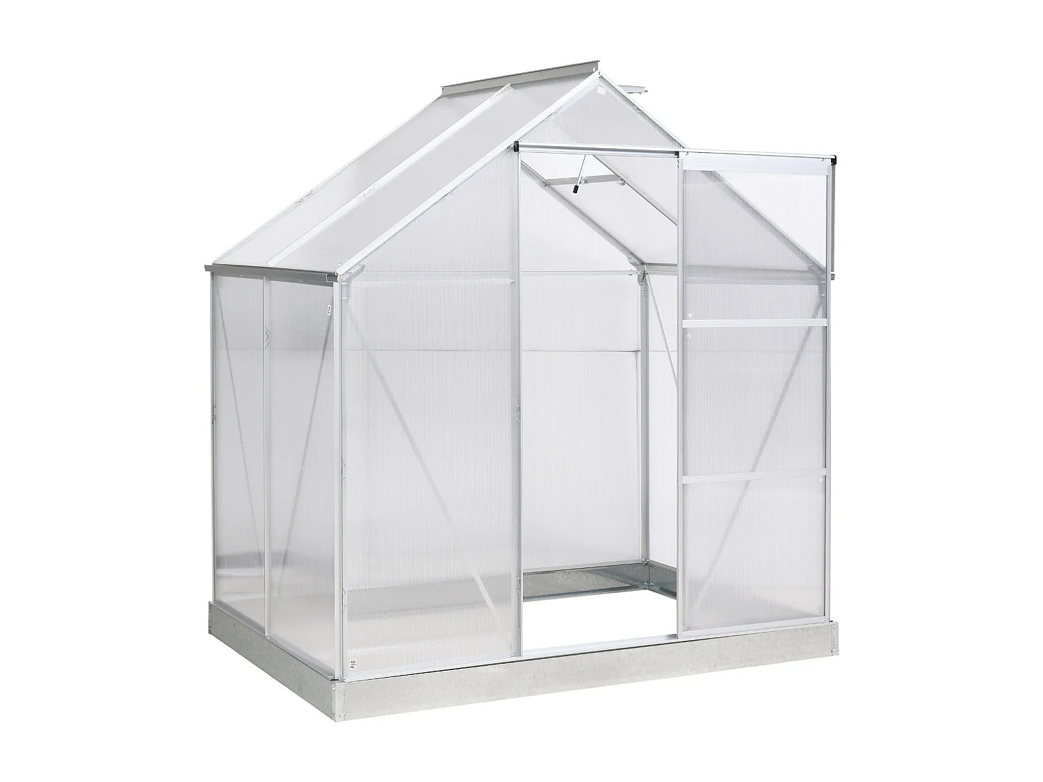 Serre de jardin aluminium polycarbonate 2,43 m² dim. 1,93L x 1,26l x 2,05H m fondation lucarne réglable porte coulissante