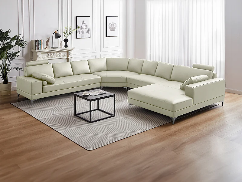 Duża kanapa wieloosobowa ze skóry o wysokiej jakości DONATELLO II - Kość słoniowa - Narożnik prawostronny