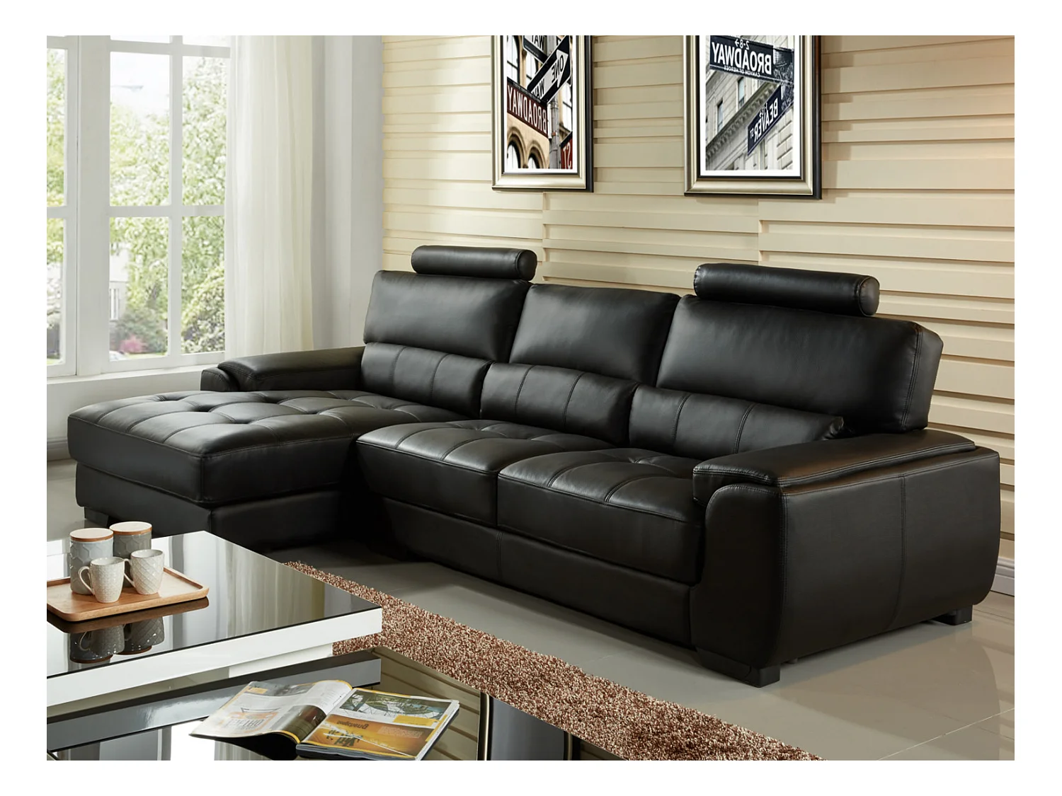Ecksofa Leder - Ecke Links - Schwarz - METROPOLITAN II