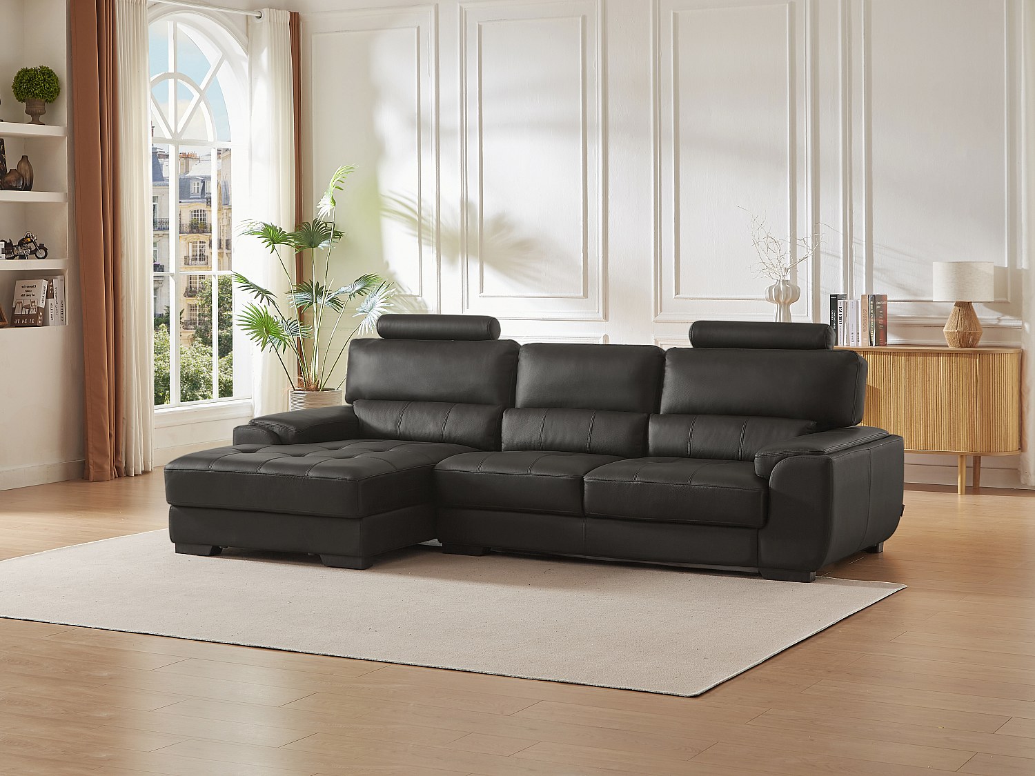 Vente-unique Ecksofa Leder - Ecke Links - Schwarz - Metropolitan Ii