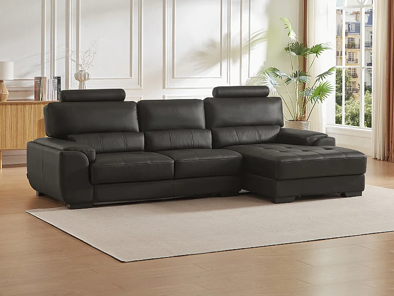 Hoekbank van leer METROPOLITAN II - zwart - hoek rechts 