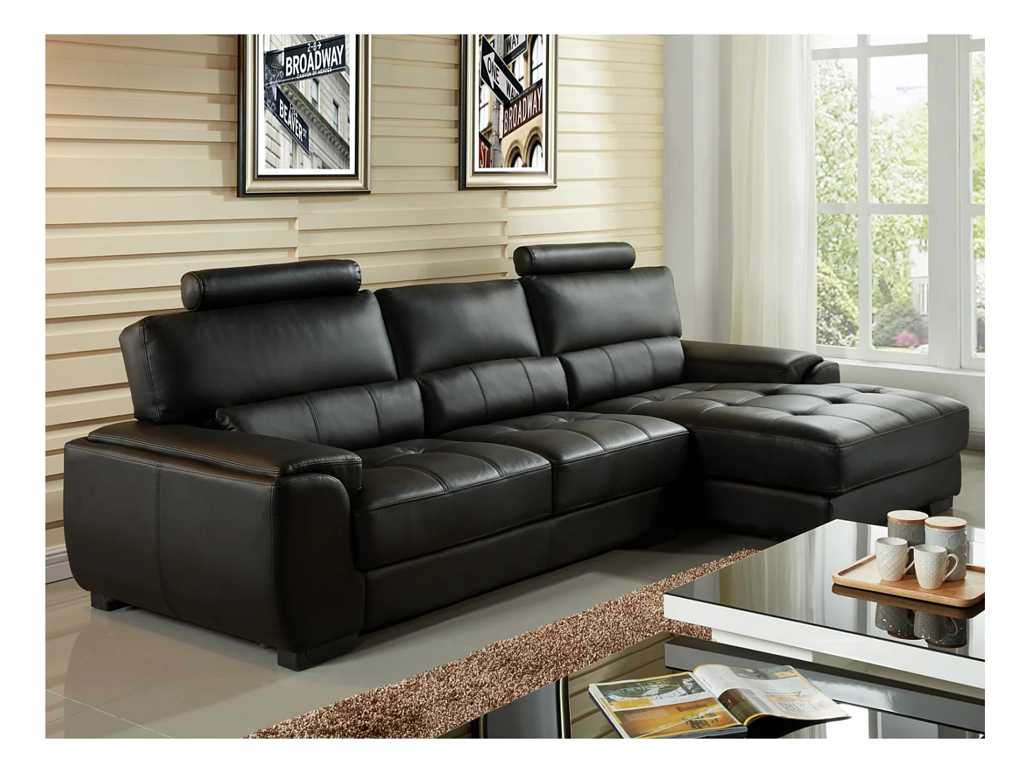 Ecksofa Leder - Ecke Rechts - Schwarz - METROPOLITAN II