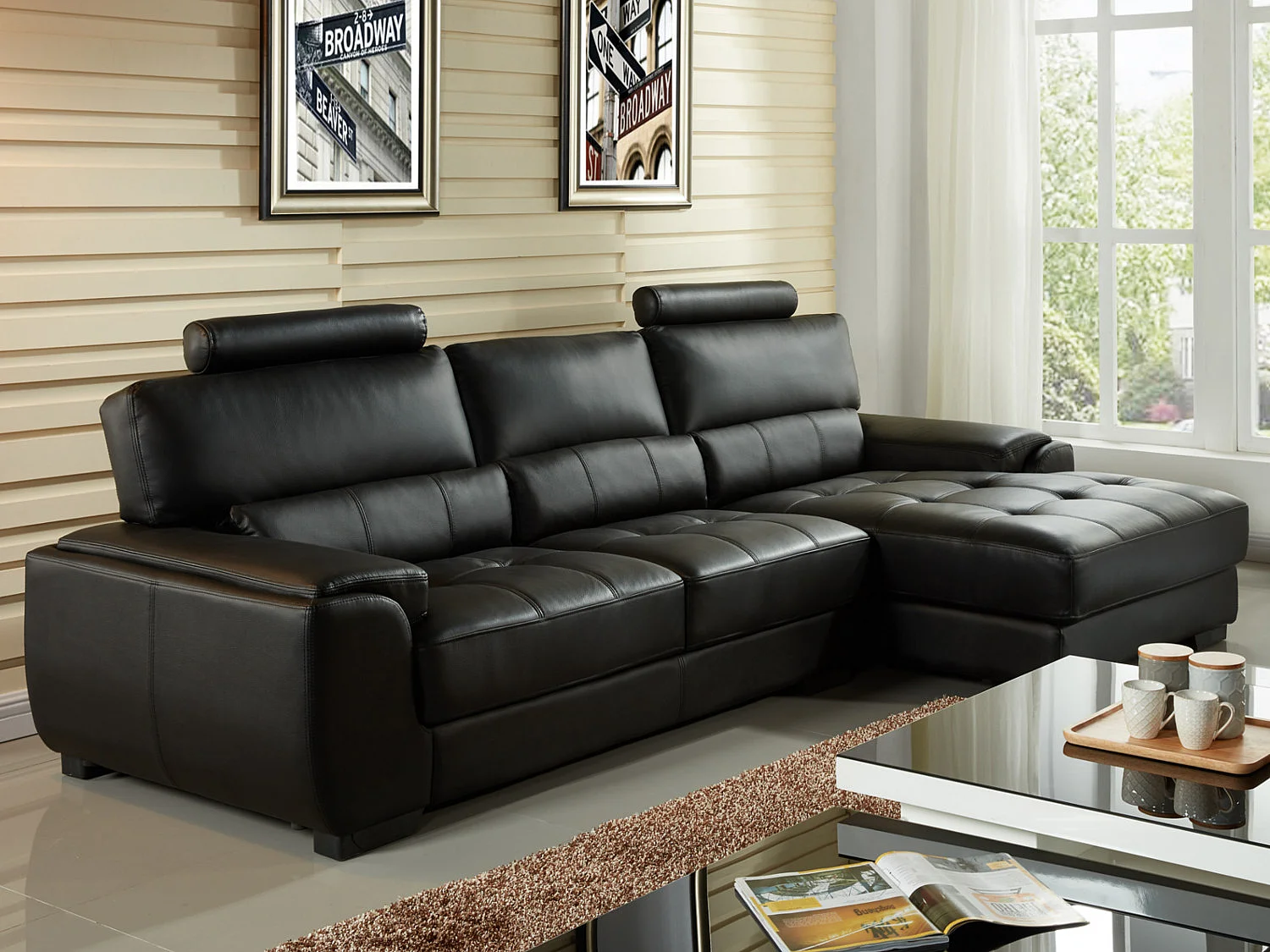 Ecksofa Leder - Ecke Rechts - Schwarz - METROPOLITAN II