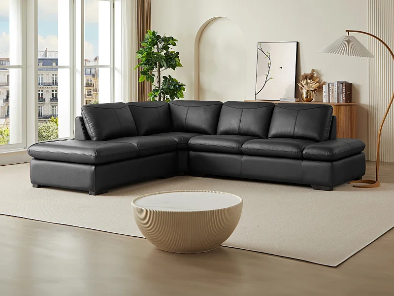 Sofá rinconero de piel ONYX II - Negro - Ángulo izquierdo
