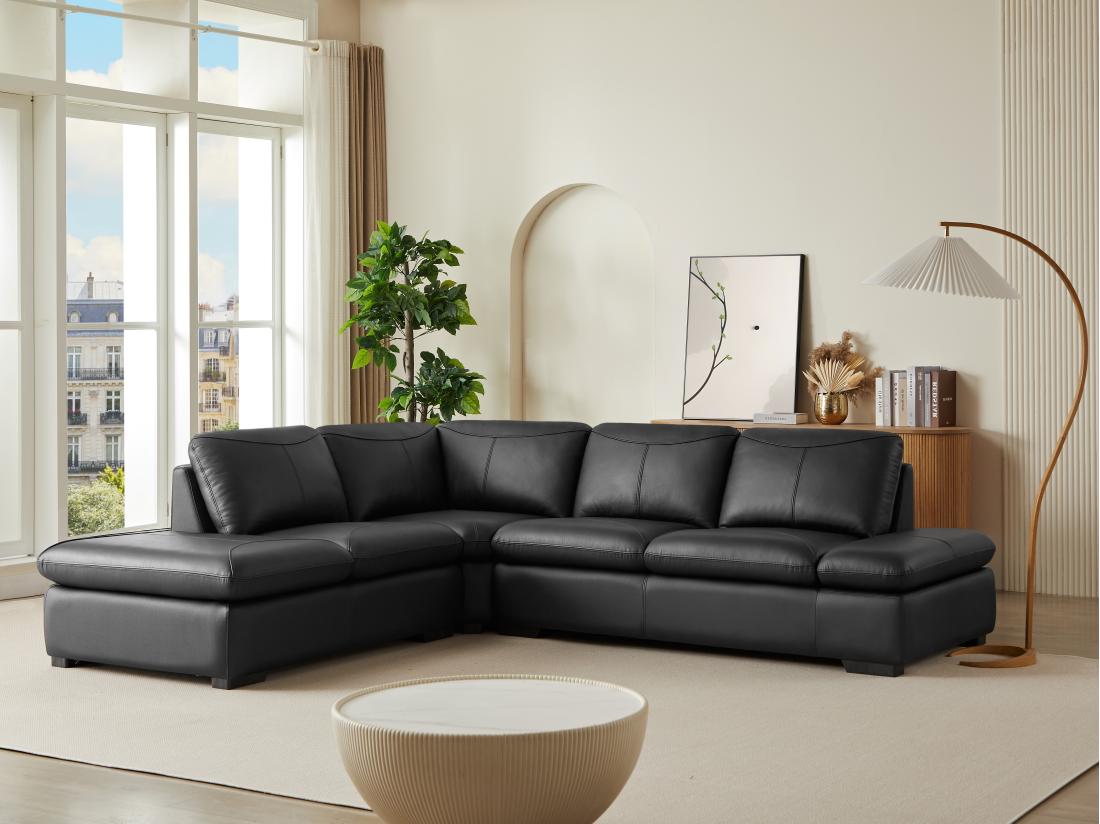 vente unique Canapé d'angle en cuir ONYX II - Noir - Angle gauche