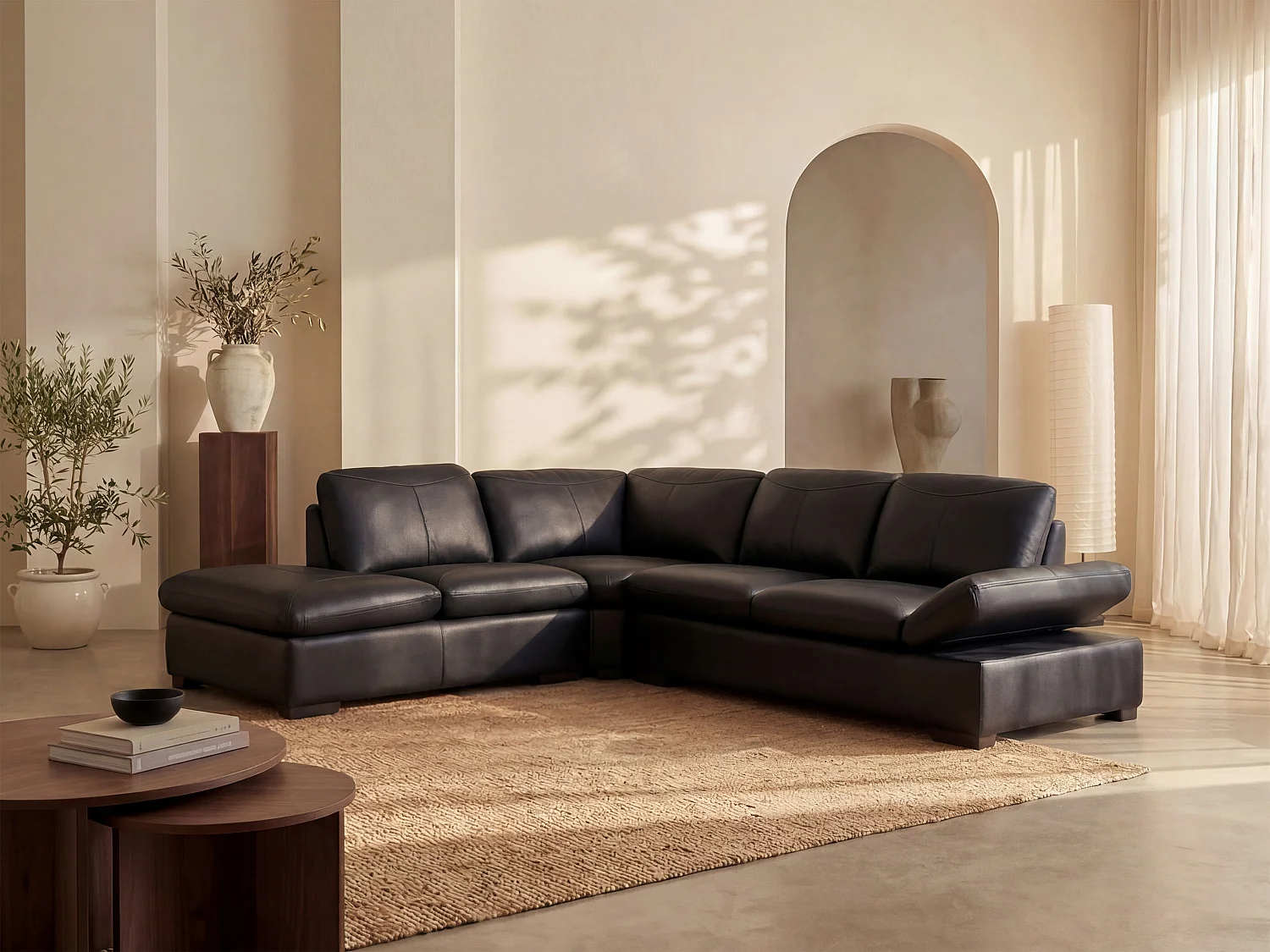 Hoekbank van leer ONYX II - zwart - hoek links