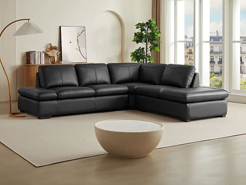 Canapé d'angle en cuir ONYX II - Noir - Angle droit