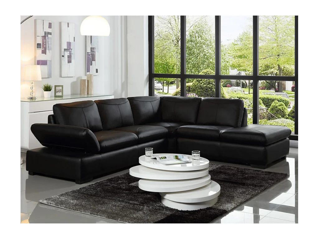 Divano angolare in pelle Nero - Angolo a destra - ONYX II