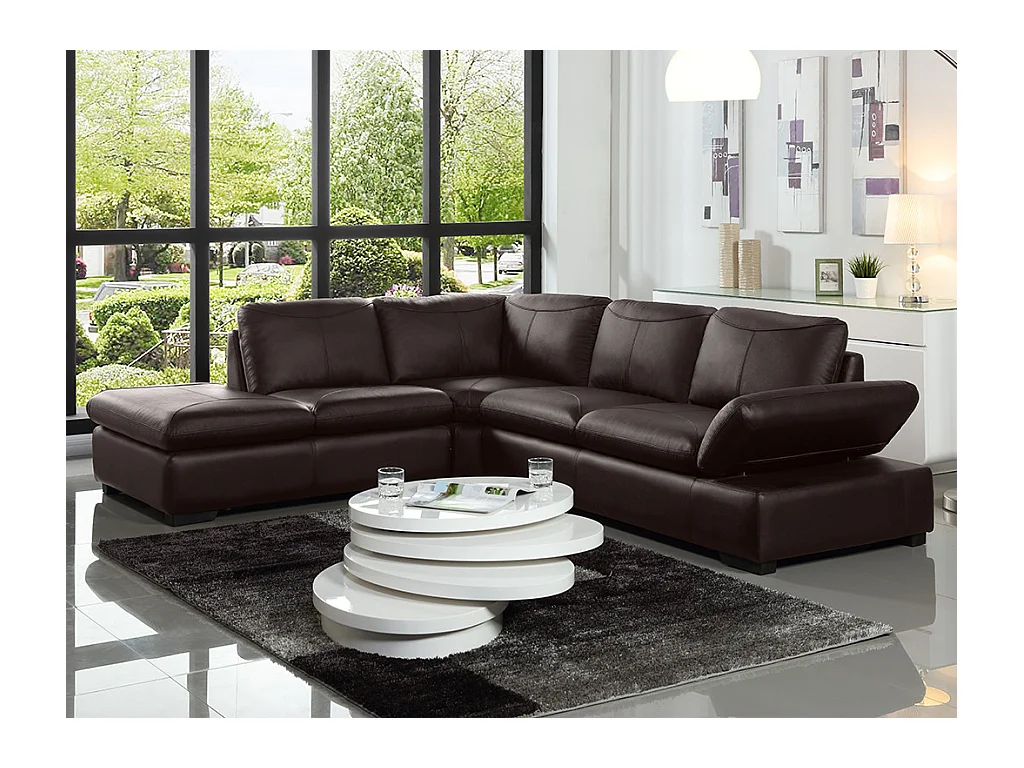 Divano angolare in pelle Marrone - Angolo a sinistra - ONYX II