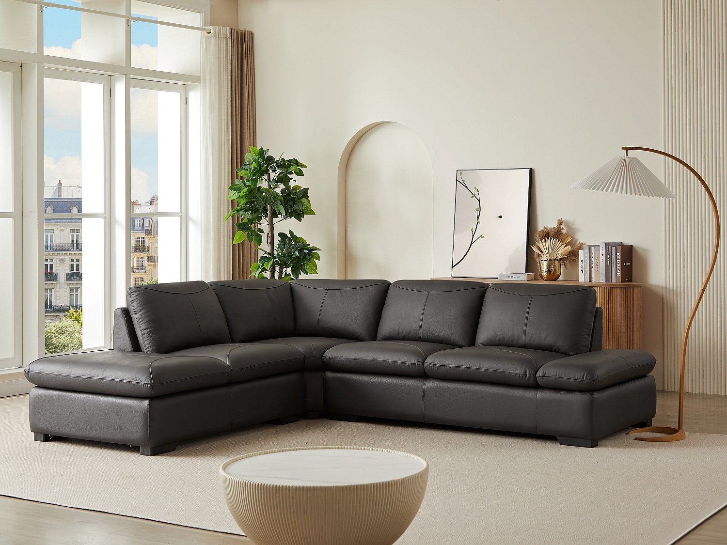 Vente-unique Ecksofa Leder - Ecke Links - Braun- Onyx Ii