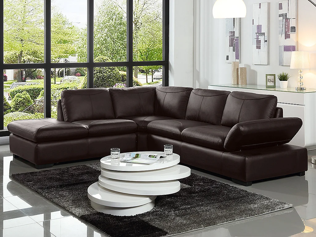 Divano angolare in pelle Marrone - Angolo a sinistra - ONYX II