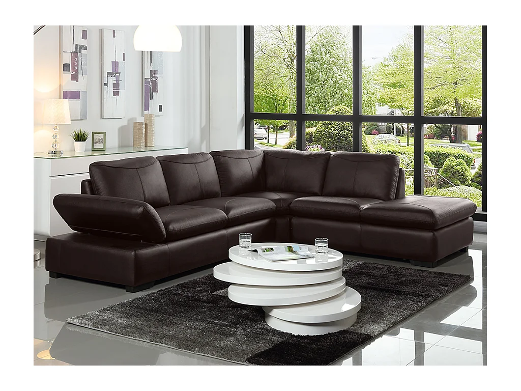 Divano angolare in pelle Marrone - Angolo a destra - ONYX II