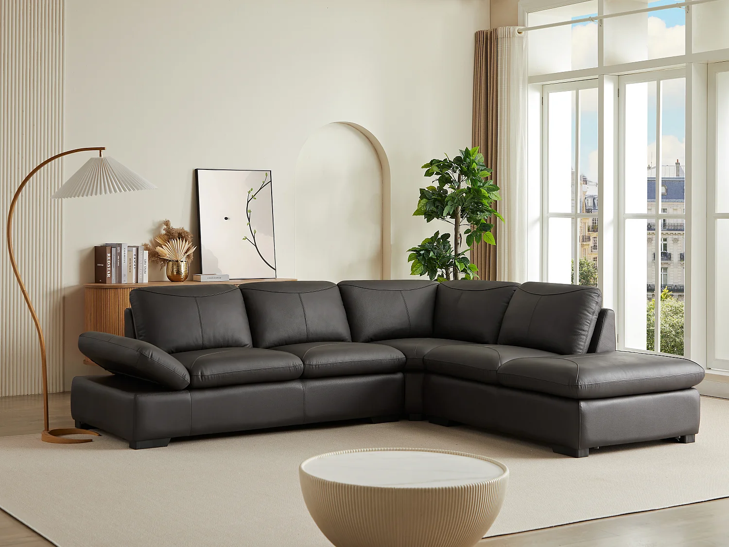 Canapé d'angle en cuir ONYX II - Marron - Angle droit