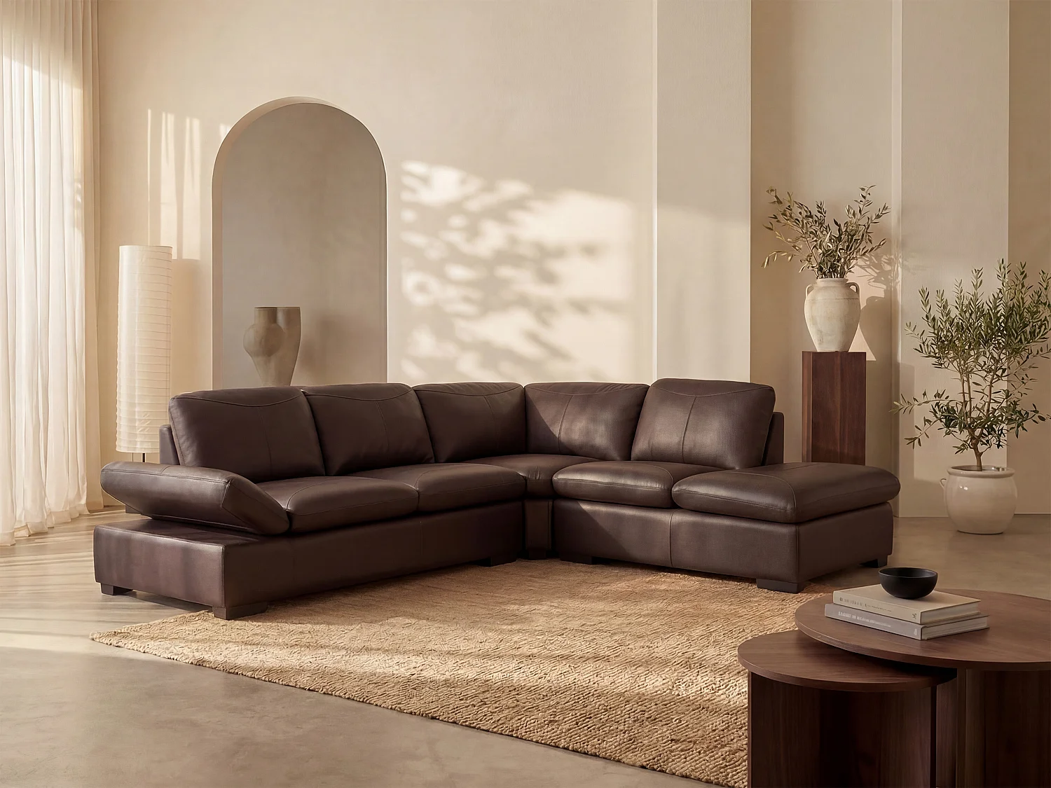Divano angolare in pelle Marrone - Angolo a destra - ONYX II