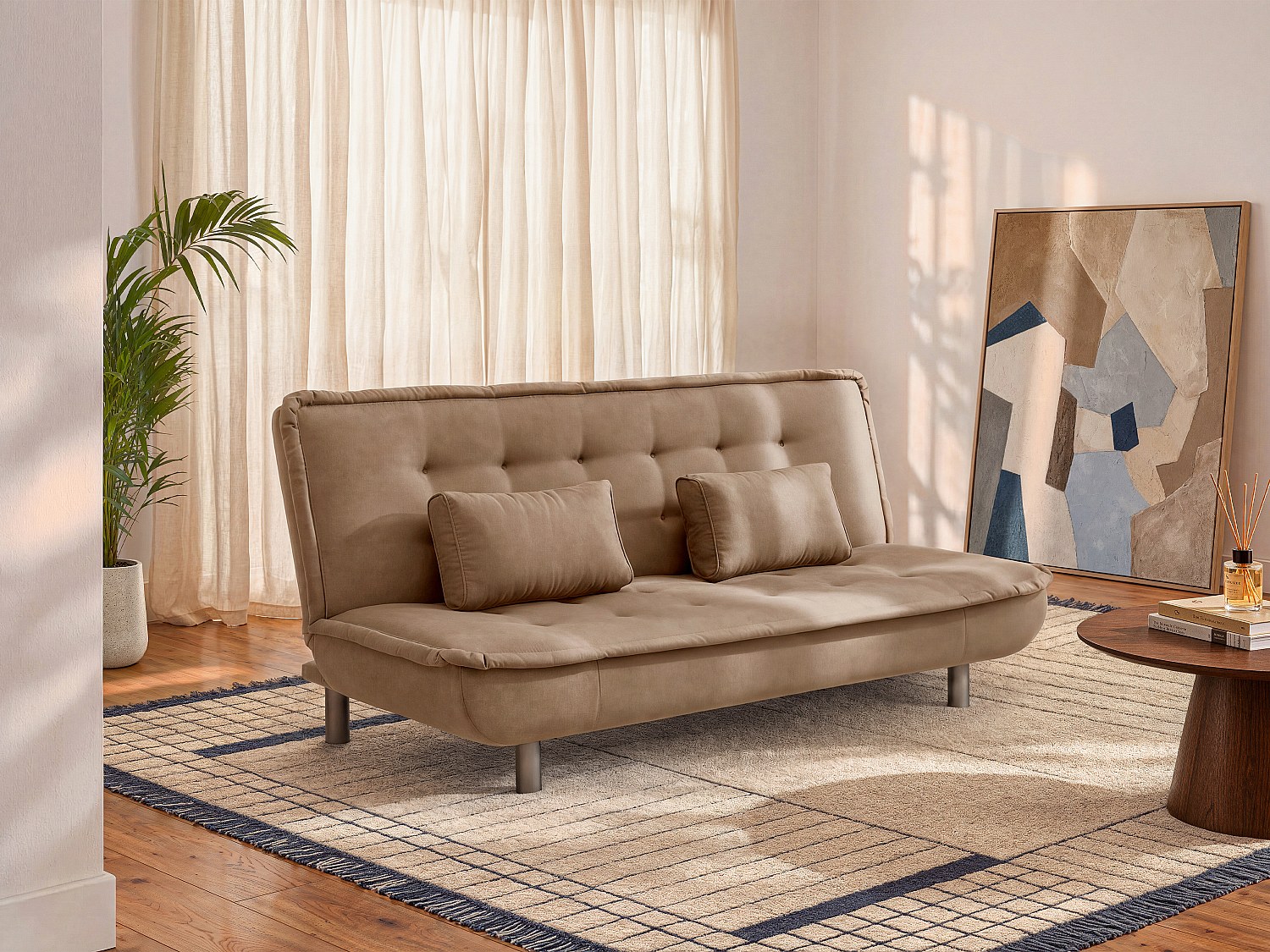 Schlafsofa 3-Sitzer Klappsofa - Stoff - Karamell - MISHAN