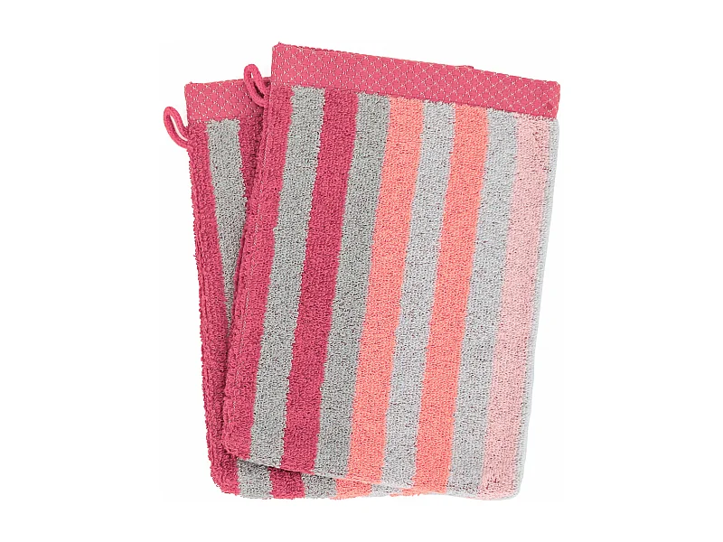 Lot de 2 gants de toilette 16x21 cm PURE STRIPES rose bonbon