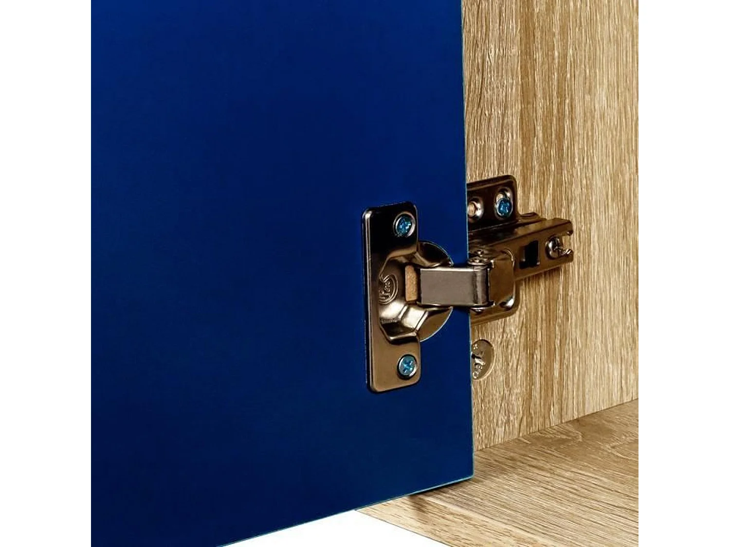 Meuble TV LILA - 2 portes - mélaminé Bleu - Pieds en bois massif - 90 x 35 x 55 cm