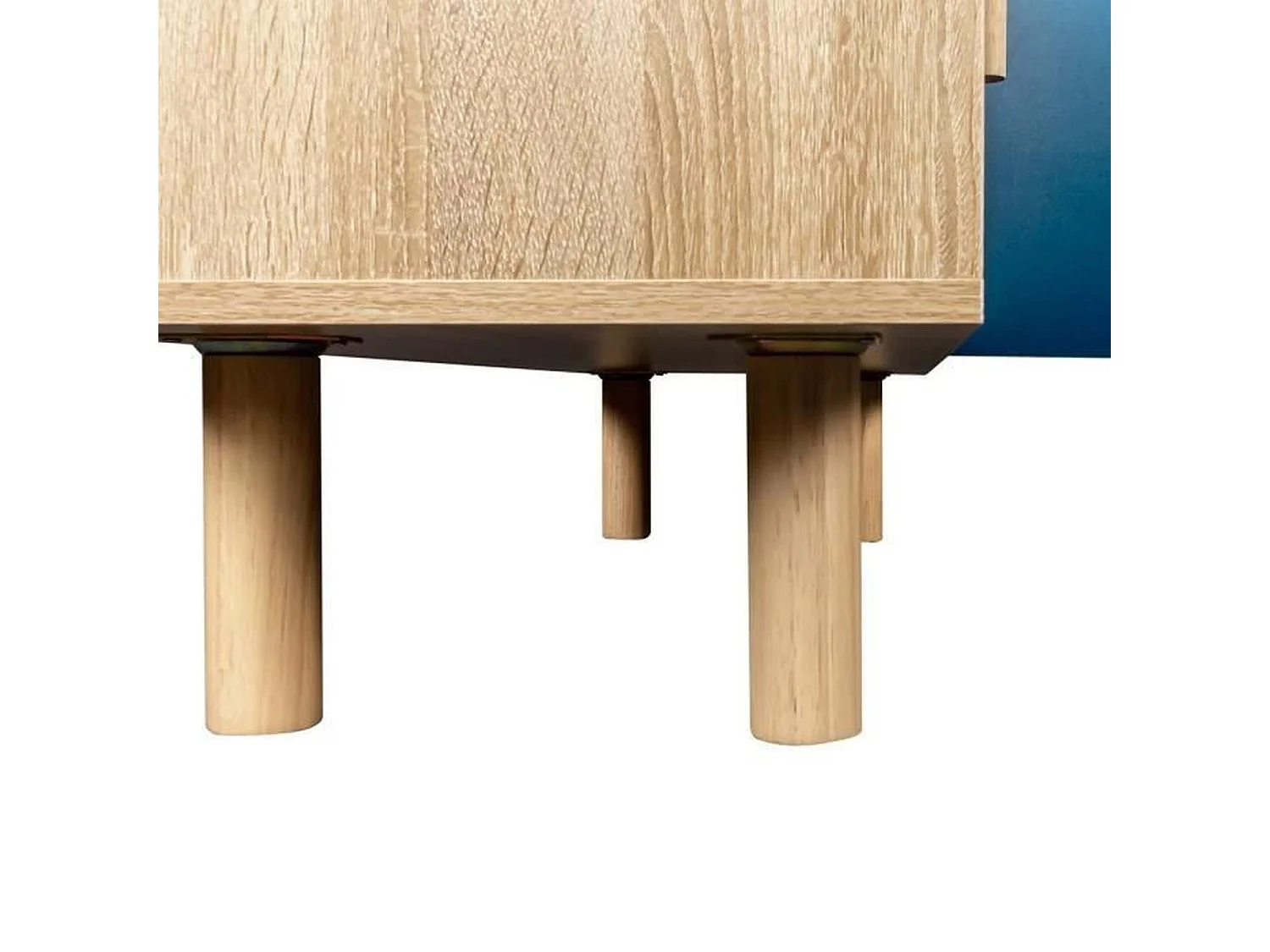 Meuble TV LILA - 2 portes - mélaminé Bleu - Pieds en bois massif - 90 x 35 x 55 cm