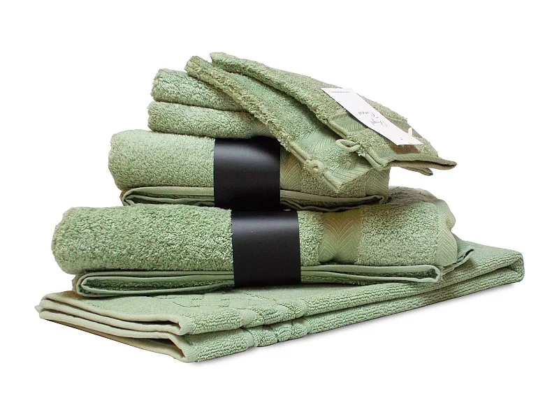 Parure de bain 7 pièces ROYAL CRESENT Vert Céladon 650 g/m2
