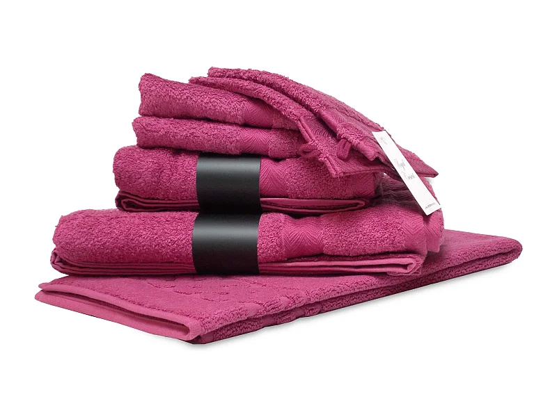 Parure de bain 7 pièces ROYAL CRESENT Rose Vin 650 g/m2