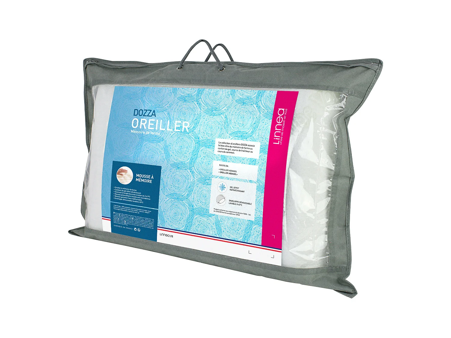 Oreiller 40x60 cm DOZZA mousse à mémoire de forme moulée aquagel