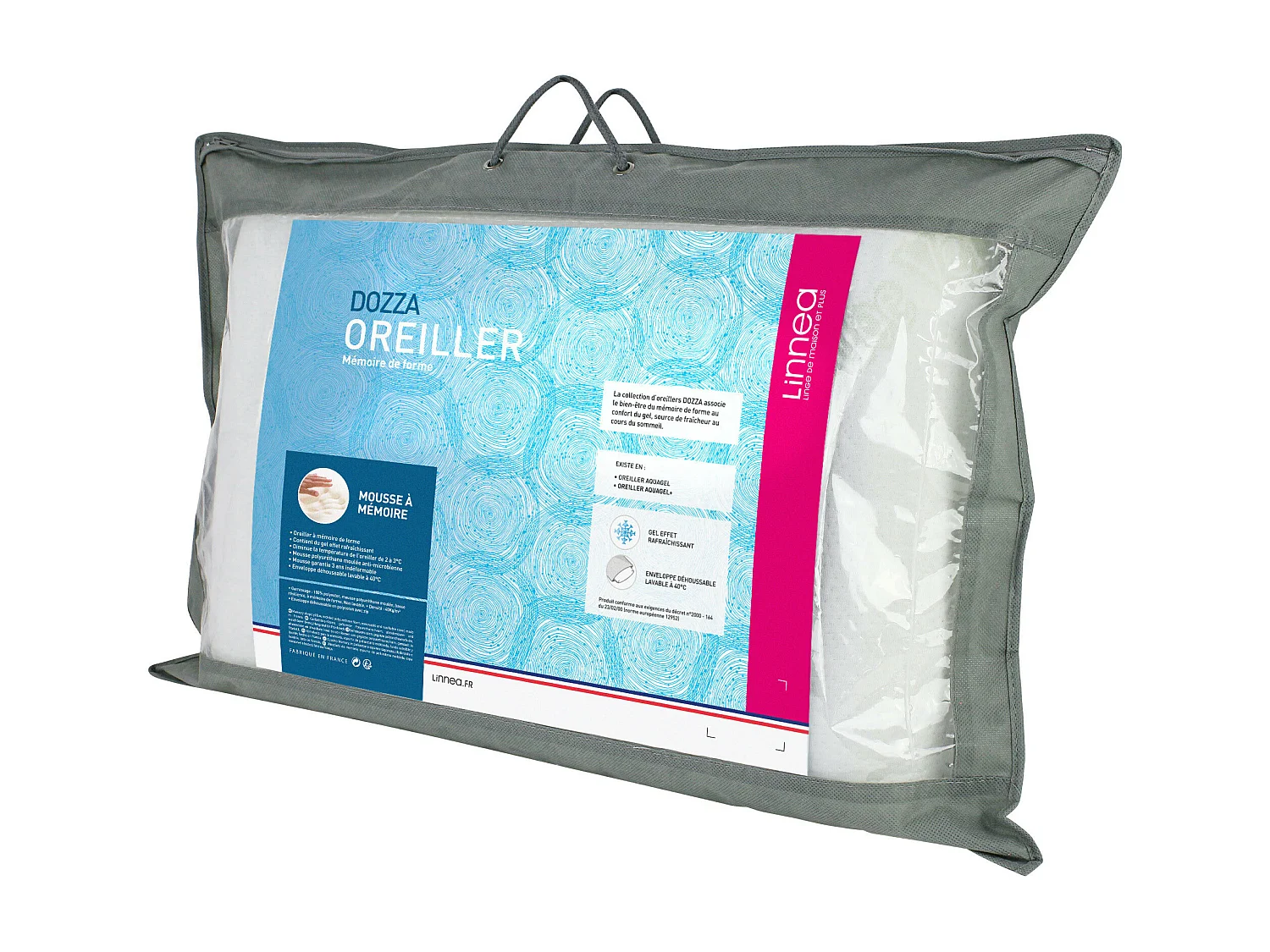 Oreiller 40x60 cm DOZZA mousse à mémoire de forme moulée aquagel