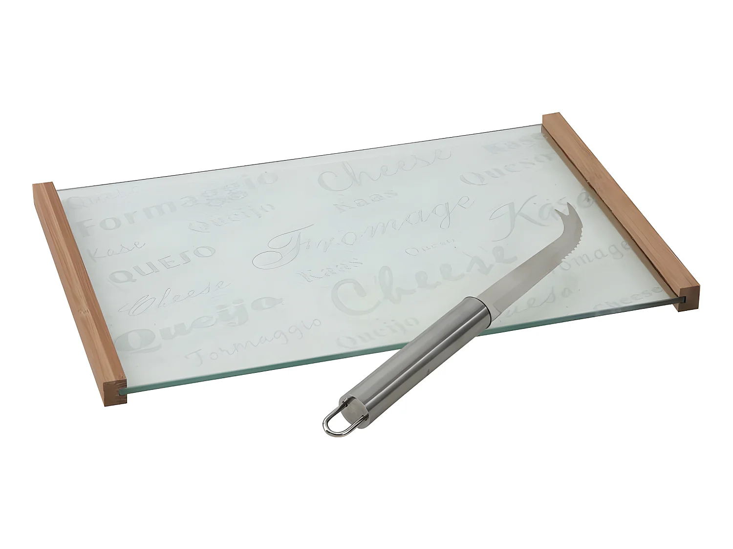 Plateau à fromages en verre avec couteau