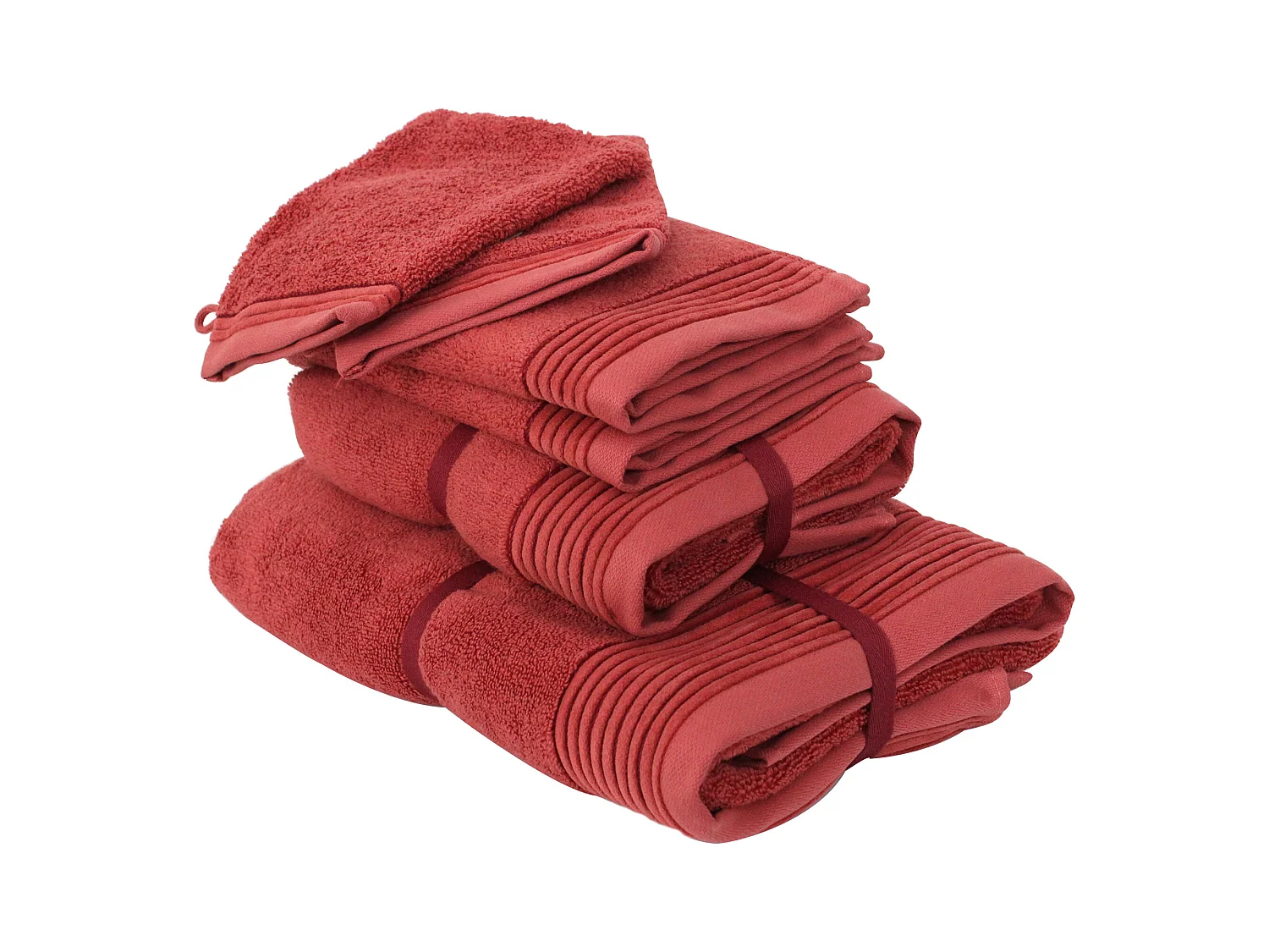 Parure de bain 6 pièces JULIET Rouge Terracota 520 g/m2