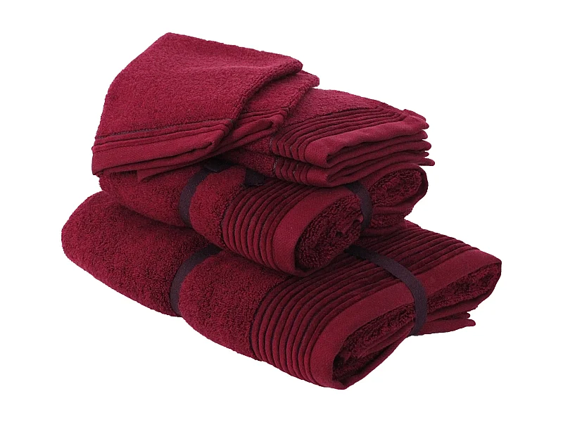 Parure de bain 6 pièces JULIET Rouge bordeaux 520 g/m2